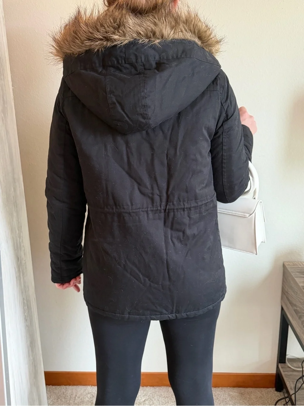 Zenana outfitters Black parka Jacket with Fur-Trimmed Hood, size medium